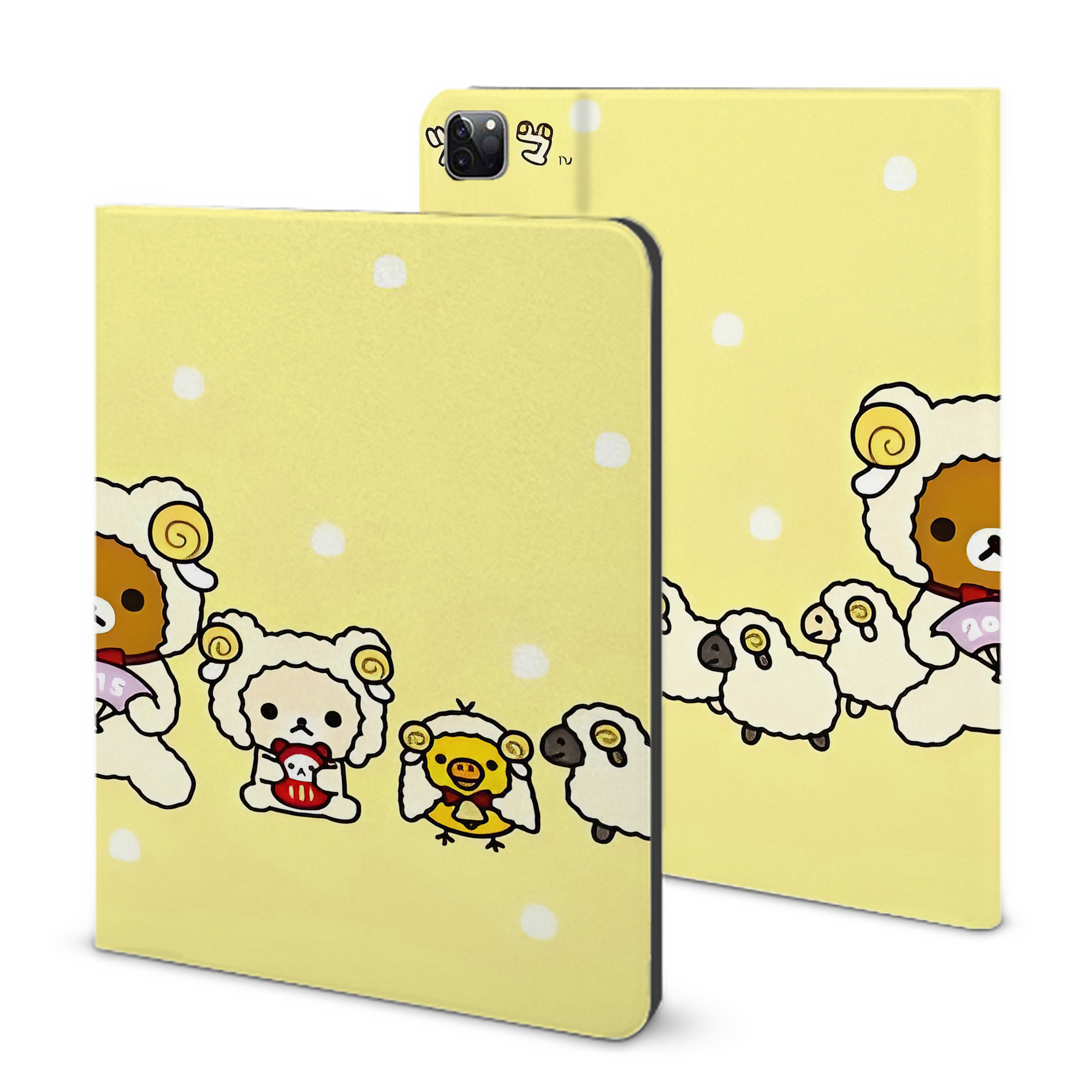 （画像用） リラックマ リラックマ キイロイトリ Rilakkuma Korilakkuma Kiiroitori IPad ケース ブック型 PUレザー TPU 耐衝撃 軽量 薄型 ペン収納なし 全面保護 IPad 各モデル対応